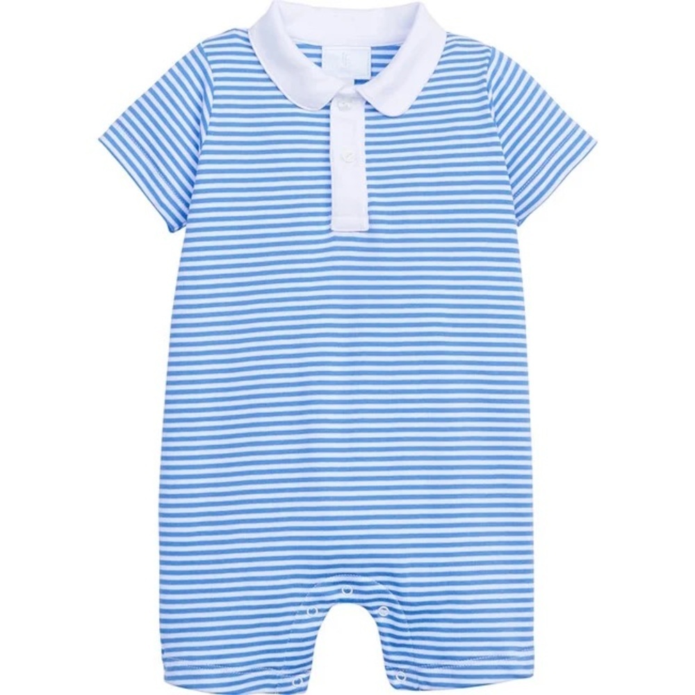 Little English Blue and White Striped Polo Romper